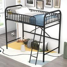 Load image into Gallery viewer, iRerts Black Loft Bed Twin Size, Twin Metal Loft Bed for Kids Teens, Twin Size Loft Bed with Ladder, Full-Length Guardrails, No Box Spring Needed, Modern Twin Loft Bed for Bedroom, Dorm, Guest Room