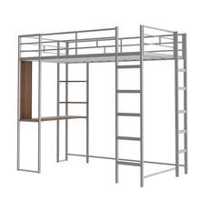 Load image into Gallery viewer, iRerts Twin Loft Bed, Twin Metal Loft Bed with 2 Shelves and 1 Desk, Twin Size Loft Bed with Safety Guardrail, Modern Twin Loft Bed Frame for Dorm Bedroom Guest Room, No Box Spring Needed, Silver