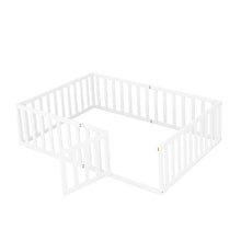 Load image into Gallery viewer, iRerts Full Floor Bed Frame for Kids Toddlers, Wood Montessori Low Floor Full Size Bed Frame with Fence Guardrail and Door, kids Full Bed for Boys Girls, Spring Needed, White