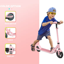 Load image into Gallery viewer, iRerts Kids Electric Scooters for 8-14 Year Old, Portable Folding Kids Scooter for Boys Girls, Adjustable Height Kids Electric Scooter with LED Display, Rear Brake, 7" Wheel, Colorful Deck Light, Pink