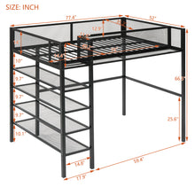 Load image into Gallery viewer, iRerts Twin Size Loft Bed, Metal Twin Loft Bed Frame for Adults Teens Kids, Twin Loft Bed with 4-Tier Storage Shelves, Loft Bed Twin Size for Bedroom, Space-Saving Design, Black