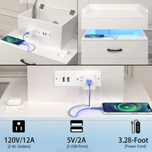 Load image into Gallery viewer, iRerts Nightstand for Bedroom, Wood End Side Table with Charging Station, USB Ports, 16 LED Lights, 2 Storage Drawers, Modern Bedside Table LED Nightstand for Bedroom Living Room, White