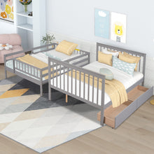 Load image into Gallery viewer, iRerts Full Over Full Bunk Bed, Wood Bunk Beds Full over Full with 2 Drawers and Staircases, Convertible into 2 Beds, Bunk Beds for Kids Teens Adults, Bunk Bed for Bedroom, No Box Spring Needed, Gray