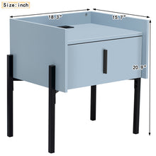 Load image into Gallery viewer, iRerts Nightstand with Charging Station, Modern End Side Table with Drawer, Black Handle and USB Charging Ports, Wood Night Stands Bedside Table for Bedroom Living Room, Blue