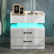 Load image into Gallery viewer, Modern Night Stand with LED Lights and Charging Station, Nightstand with Storage Drawers and Remote Control, With Adjustable 16-Color LED Lights