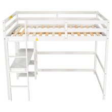 Load image into Gallery viewer, iRerts Wooden Loft Bed with Desk and Shelves, Full Loft Bed Frame for Kids Teens Adults, Full Loft Bed with Ladder and Guardrail, Loft Bed Frame Full for Bedroom Dormitory, No Box Spring Needed, White
