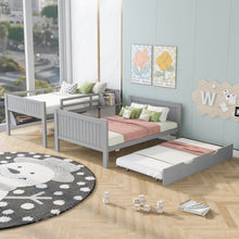 Load image into Gallery viewer, iRerts Bunk Bed with Trundle, Wood Full Over Full Bunk Bed with Bookshelf and Guardrail, Space Saving Full Bunk Bed No Box Spring Needed, Separable Bunk Bed for Adults Teens Kids Bedroom, Gray