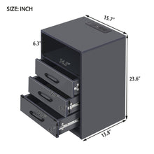 Load image into Gallery viewer, iRerts Bedside Table with Charging Station Wireless, Modern Nightstand for Bedroom with Plug Outlets, 2 USB Ports, 3 Drawers, 16 LED Lights, Wood Night Stands End Side Table for Bedroom Office, Gray