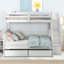 Load image into Gallery viewer, iRerts Bunk Beds Twin Over Full, Wood Bunk Bed for Kids Teens Adults, Twin Over Full Bunk Bed with 2 Drawers and Staircases, Convertible into 2 Beds, Modern Bunk Beds for Bedroom Dorm, White