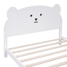 Load image into Gallery viewer, iRerts Wood Full Platform Bed Frame with Bear-shaped Headboard and Footboard, Kids Full Bed Frame for Boys Girls with Slats Support, Full Bed Frames No Box Spring Needed for Bedroom, White
