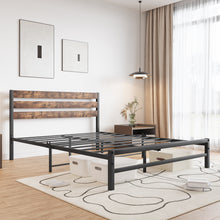 Load image into Gallery viewer, iRerts Queen Bed Frame, Industrial Metal Queen Platform Bed Frame, Queen Size Bed Frames with Headboard, Slat Support, Bed Frame Queen Size for Bedroom, No Box Spring Needed, Rustic Brown