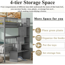 Load image into Gallery viewer, iRerts Full Over Full Bunk Bed, Wood Bunk Beds Full over Full with 2 Drawers and Staircases, Convertible into 2 Beds, Bunk Beds for Kids Teens Adults, Bunk Bed for Bedroom, No Box Spring Needed, Gray