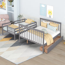 Load image into Gallery viewer, iRerts Bunk Beds Twin Over Full, Wood Bunk Bed for Kids Teens Adults, Twin Over Full Bunk Bed with 2 Drawers and Staircases, Convertible into 2 Beds, Modern Bunk Beds for Bedroom Dorm, Gray