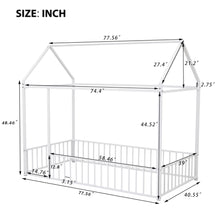 Load image into Gallery viewer, iRerts Twin Bed Frame Floor Bed, Metal Kids Twin Bed Frame with House Roof Frame, Floor Twin Bed Frame for Toddlers Girls Boys Bedroom, House Floor Bed Frame with Fence Guardrails, White