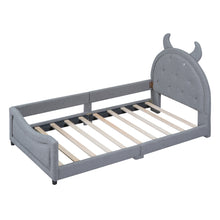 Load image into Gallery viewer, iRerts Twin Size Upholstered Daybed Frame for Kids, Teddy Fleece Twin Platform Bed Frame with OX Hor Shaped Headboard and Footboard, Wood Twin Size Sofa Bed for Girls Boys, Gray