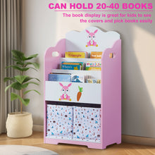 Load image into Gallery viewer, iRerts Kids Bookshelf, Wood 4 Tier Kids Toddler Bookcase with 3 Shelves Book Organizer, 2 Moveable Storage Boxes, Kids Book Shelf Organizer Book Rack Sling Book Display Stand for Kids Bedroom, Pink