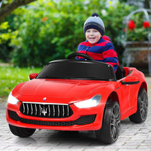 Load image into Gallery viewer, iRerts Black 12V Maserati Battery Powered Ride on Cars Toys with Remote Control, LED Headlights, Music, Horn for Kids Boys Girls Birthday Gifts