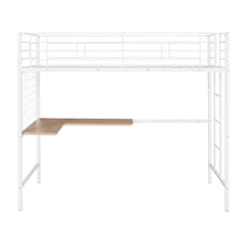 Load image into Gallery viewer, iRerts Twin Loft Bed Frame, Modern Twin Metal Loft Bed with Desk and Metal Grid, Twin Loft Bed with Ladder and Guardrail, No Box Spring Needed, Twin Size Loft Bed for Bedroom Apartment, White