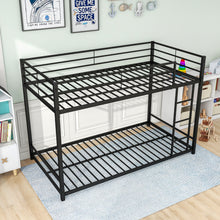 Load image into Gallery viewer, iRerts Twin Over Twin Bunk Bed, Metal Floor Bunk Bed Twin Over Twin with Ladder and Safety Guardrails, Heavy Duty Twin Over Twin Low Bunk Bed or Kids Teens Adults Bedroom, No Box Spring Needed, Black