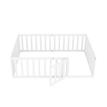 Load image into Gallery viewer, iRerts Full Floor Bed Frame for Kids Toddlers, Wood Montessori Low Floor Full Size Bed Frame with Fence Guardrail and Door, kids Full Bed for Boys Girls, Spring Needed, White