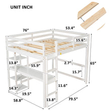Load image into Gallery viewer, iRerts Wooden Loft Bed with Desk and Shelves, Full Loft Bed Frame for Kids Teens Adults, Full Loft Bed with Ladder and Guardrail, Loft Bed Frame Full for Bedroom Dormitory, No Box Spring Needed, White
