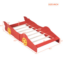 Load image into Gallery viewer, iRerts Race Car Shaped Twin Bed Frame, Wood Twin Platform Bed Frame for Kids Toddlers, Children Twin Size Platform Bed with Wheels, Wooden Slats, No Box Spring Needed, Red