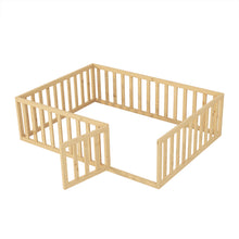 Load image into Gallery viewer, iRerts Full Floor Bed Frame for Kids Toddlers, Wood Montessori Low Floor Full Size Bed Frame with Fence Guardrail and Door, kids Full Bed for Boys Girls, Spring Needed, Natural