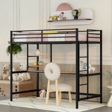 Load image into Gallery viewer, iRerts Loft Bed with Desk and Shelves, Metal Loft Bed Twin for Kids Teens Adult, Twin Size Loft Bed with Safety Guardrail, Modern Black Loft Bed Twin for Dorm Bedroom Guest Room, No Box Spring Needed