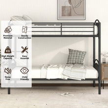 Load image into Gallery viewer, iRerts Twin Over Twin Bunk Bed, Metal Bunk Bed Twin Over Twin for Kids Teens Adults, 2 in 1 Convertible Bunk Bed with Safety Guard Rails, Twin Bunk Bed for Small Rooms Bedroom Dormitory, Black