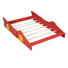 Load image into Gallery viewer, iRerts Full Size Race Car Bed Frame with Wheels, Wood Full Platform Bed Frame with Support Slats, Kids Full Bed Frame for Kids Boys Girls Teens Bedroom, No Box Spring Needed, Red