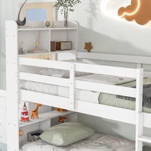 Load image into Gallery viewer, iRerts Wood Twin Bunk Bed, Twin Over Twin Bunk Beds with Bookcase Headboard, Can Be Converted into 2 Beds, Bunk Bed Twin Over Twin for Kids Teens Bedroom, No Box Spring Required, White