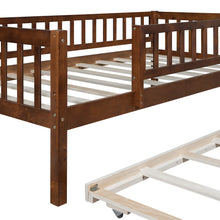 Load image into Gallery viewer, iRerts Daybed with Trundle Included, Wood Twin Daybed Frame for Kids Teens Adults, Twin Size Daybed Frame with Fence Guardrails, Twin Size Platform Bed Frame for Bedroom, No Box Spring Needed, Walnut