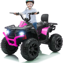 Load image into Gallery viewer, iRerts Black 12V Battery Powered Ride on ATV Cars for Boys Girls, Ride on Toys with Music, LED Light, USB, MP3, Power Display, Accelerator and Brake, Volume Adjustment