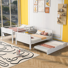 Load image into Gallery viewer, iRerts Bunk Bed with Trundle, Wood Full Over Full Bunk Bed with Bookshelf and Guardrail, Space Saving Full Bunk Bed No Box Spring Needed, Separable Bunk Bed for Adults Teens Kids Bedroom, White