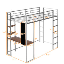 Load image into Gallery viewer, iRerts Loft Bed with Desk and Shelves, Metal Loft Bed Twin for Kids Teens Adult, Twin Size Loft Bed with Safety Guardrail, Modern Silver Loft Bed Twin for Dorm Bedroom Guest Room, No Box Spring Needed