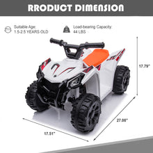 Load image into Gallery viewer, iRerts White Kids ATV 4 Wheeler, 6V Ride on Car with One-button Start, One Speed Forward, Electric Ride on Toy for 18-30 Months Boy Girls, Kids Birthday Gift/Christmas Gift