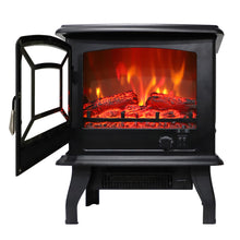 Load image into Gallery viewer, iRerts Electric Fireplace Heater, 17" 1400W Small Electric Fireplace with Adjustable Temperature, 2 Heating Modes, Overheat Protection, Indoor Electric Fireplace Stove for Living Room Bedroom, Black