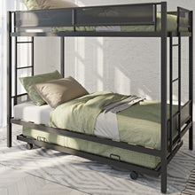Load image into Gallery viewer, iRerts Metal Bunk Bed with Trundle, Heavy Duty Bunk Beds Twin over Twin for Kids Teens Adults, Twin over Twin Bunk Bed with 2 Ladders and Texteline Guardrail, Twin Bunk Bed for Bedroom, Black