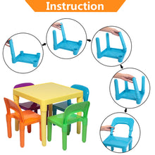 Load image into Gallery viewer, iRerts Kids Table and Chair Set, Plastic Toddler Table and Chair Set 3-8 Years, Lightweight Kid Table Set with 4 Chairs for Boys Girls, Childrens Kid Table and 4 Chairs Set for School, Home, Play Room