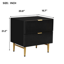Load image into Gallery viewer, iRerts Nightstand with Charging Station, Modern End Side Table with 2 Drawers, Golden Handle and USB Charging Ports, Wood Night Stands Bedside Table for Bedroom Living Room, Black