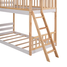 Load image into Gallery viewer, iRerts House Bunk Bed Twin Over Twin Wood House Bed Frame with Roof, Twin Low Bunk Beds with Ladder Guard Rail Window Stair for Kids Teens Girls Boys Bedroom, No Box Spring Needed, Natural