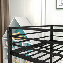 Load image into Gallery viewer, iRerts Twin Over Twin Bunk Bed, Metal Floor Bunk Bed Twin Over Twin with Ladder and Safety Guardrails, Heavy Duty Twin Over Twin Low Bunk Bed or Kids Teens Adults Bedroom, No Box Spring Needed, Black