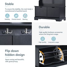 Load image into Gallery viewer, iRerts Hall Tree with Shoe Storage Bench, Wood 3-in-1 Entryway Coat Rack with 4 Hooks, 3 Top Shelves and 2 Flip Shoe Drawers, Entryway Bench with Coat Rack for Entryway Hallway Living Room, Black