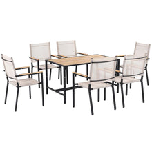 Load image into Gallery viewer, Outdoor Patio Furniture Sets, 7 Piece Outdoor Wicker Conversation Set with Acacia Wood Table Top, Rattan Outdoor Dining Table Set, Durable Outdoor Furniture Sets with Cushion for Lawn Backyard, Brown