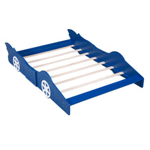 Load image into Gallery viewer, iRerts Race Car Shaped Full Bed Frame, Wood Full Platform Bed Frame for Kids Toddlers, Children Full Size Platform Bed with Wheels, Wooden Slats, No Box Spring Needed, Blue