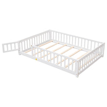 Load image into Gallery viewer, iRerts Full Floor Bed Frame for Kids Toddlers, Wood Low Floor Full Size Bed Frame with Fence Guardrail and Door, kids Full Bed for Boys Girls, No Box Spring Needed, White