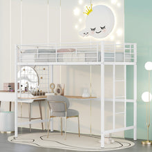 Load image into Gallery viewer, iRerts Metal Loft Bed with Desk, Twin Loft Bed Frame with Metal Grid for Kids Teens Adults, Twin Loft Bed with Ladder Guardrail, Loft Bed Frame Twin for Bedroom Dormitory, No Box Spring Needed, White