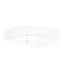 Load image into Gallery viewer, iRerts Queen Floor Bed Frame for Kids Toddlers, Wood Montessori Low Floor Queen Size Bed Frame with Fence Guardrail and Door, kids Queen Bed for Boys Girls, Spring Needed, White