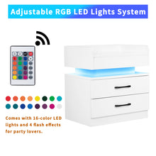 Load image into Gallery viewer, Modern Night Stand with LED Lights and Charging Station, Nightstand with Storage Drawers and Remote Control, With Adjustable 16-Color LED Lights