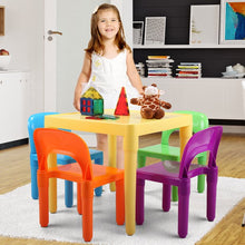 Load image into Gallery viewer, iRerts 5 Piece Kids Table and Chair Set for Ages 3-8, Kids Activity Table Set with Square Table and 4 Chairs, Lightweight Plastic Table and Chairs for Bedroom Playrooms, Multi-color Kids Furniture